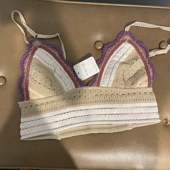 NWT Free People Another Weekend crochet longline bralette in soft pink combo - Picture 7 of 10